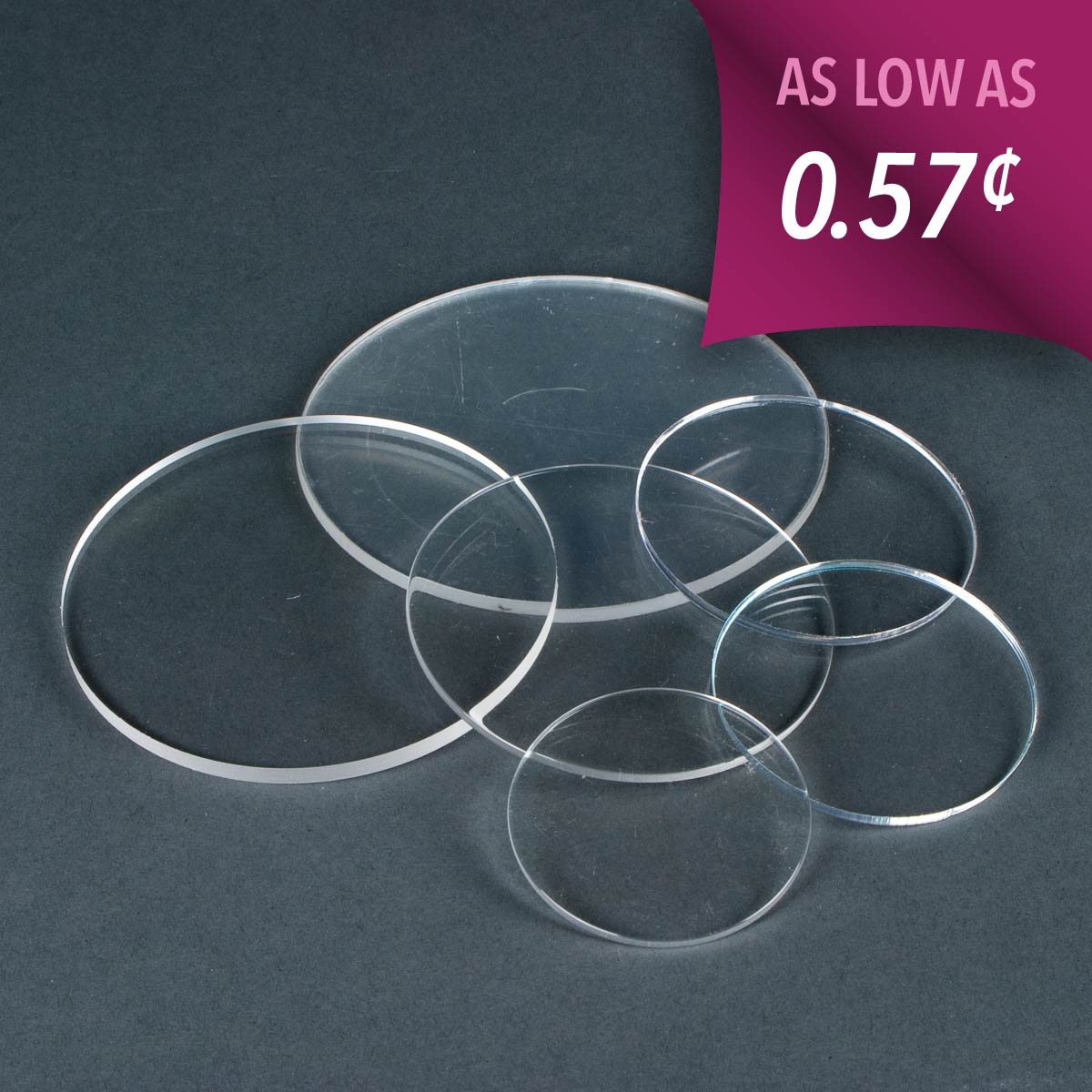 Clear acrylic flat disks available in various diameters